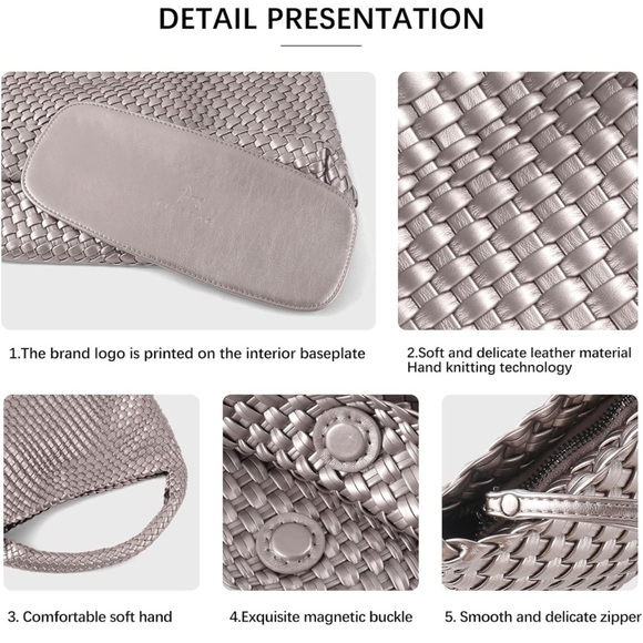 Woven Bag for Women Vegan Leather Tote Bag Large - Picture 5 of 6